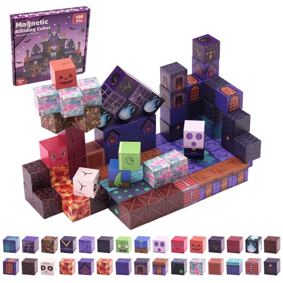 GigiPlanet Magnetic Building Cubes 100PCS Halloween Spooky Castle Theme ...