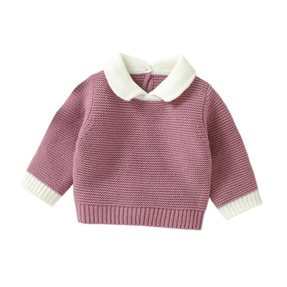 GigrtiJin 0-9 Months Preemie Newborn Baby Knit Sweater Solid Color Doll Collar Long Sleeve Blouse Cute Thernal Comfy Tops