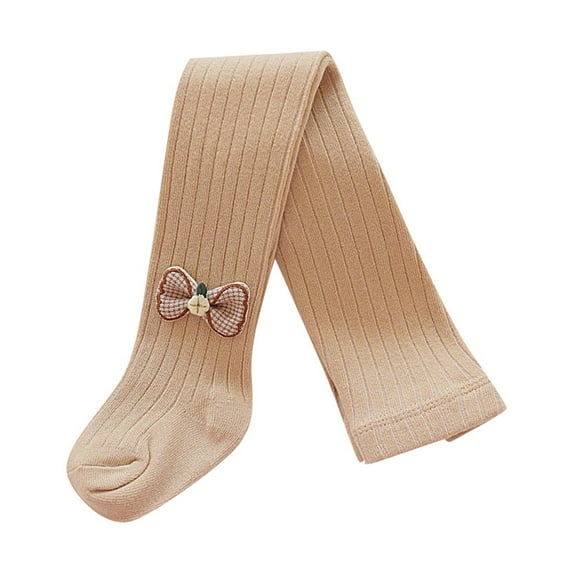 GigrtiJin 1-12 Years Infant Girls Baby Cotton Pantyhose Solid Color Ribbed Straight Leg Stocking with Decoration for Toddler Children