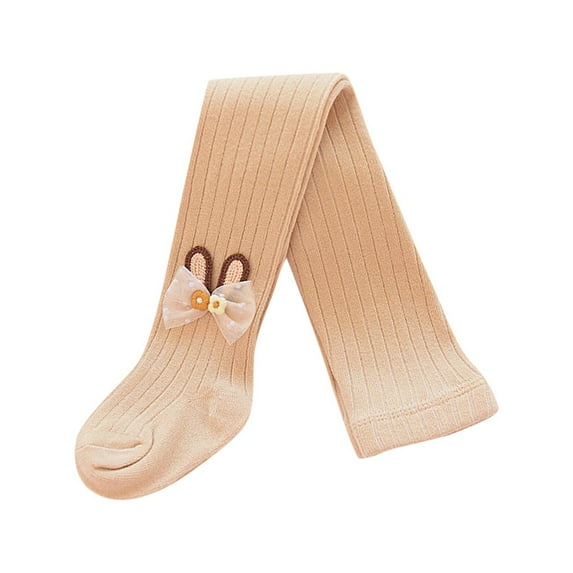 GigrtiJin 1-12 Years Infant Girls Baby Cotton Pantyhose Solid Color Ribbed Straight Leg Stocking with Decoration for Toddler Children
