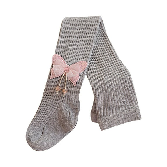 GigrtiJin 1-12 Years Infant Girls Baby Cotton Pantyhose Solid Color Ribbed Straight Leg Stocking with Decoration for Toddler Children