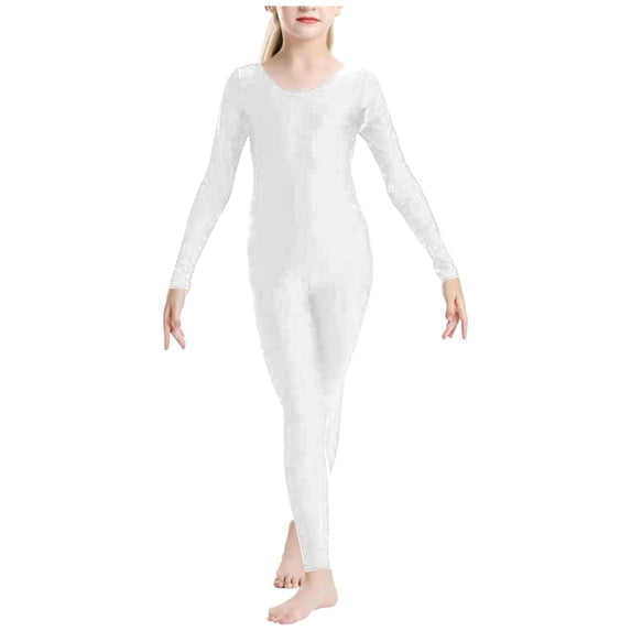 GigrtiJin 1-12 Years Toddler Children Jumpsuit Solid Color Crew Neck Long Sleeve Straight Leg Slim Romper Dance Performance Outfits