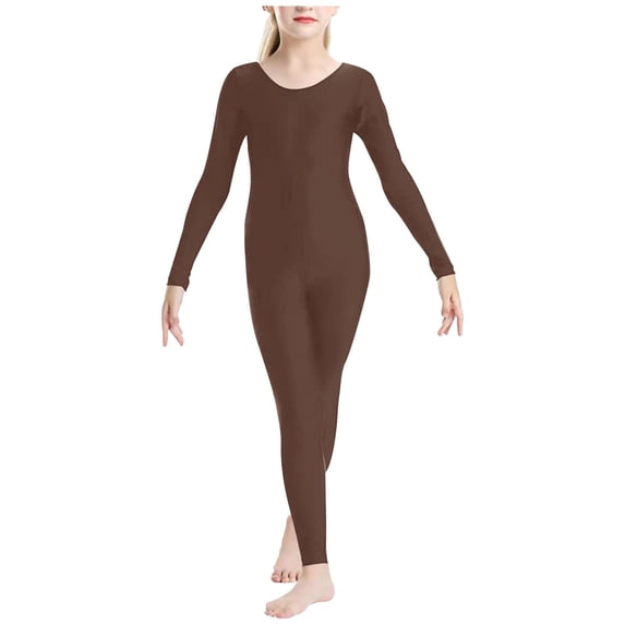 GigrtiJin 1-12 Years Toddler Children Jumpsuit Solid Color Crew Neck Long Sleeve Straight Leg Slim Romper Dance Performance Outfits