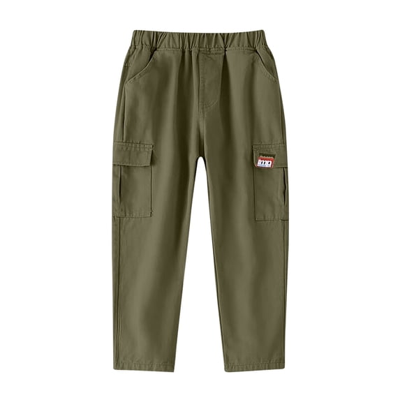 GigrtiJin 1-13 Years Infant Baby Toddler Children Cargo Pants Solid Color Elastic Waisted Multipocket Straight Leg Cotton Cropped Pants