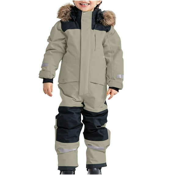 GigrtiJin 1-15 Years Infant Baby Jumpsuits Color Block Hooded Zipper Long Sleeve Snowsuit Thermal Waterproof Ski Suits for Toddler