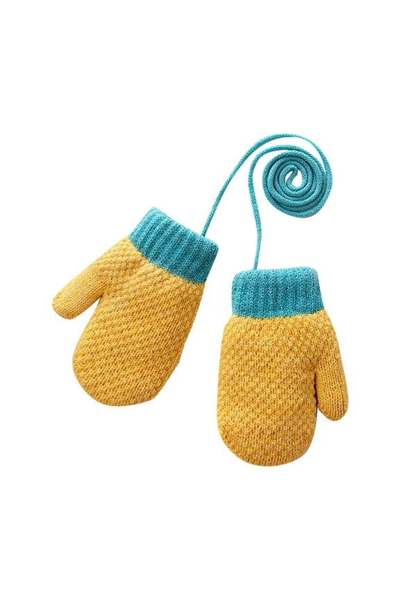 1-3 Years Infant Toddler Cotton Thermal Mittens Solid Color String Kitted Gloves Outdoor Coldproof Gloves