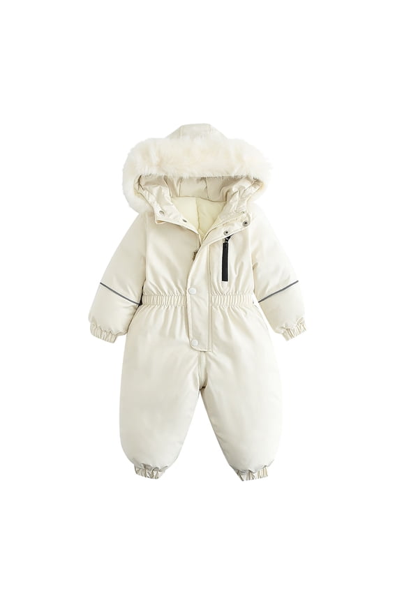 1-4 Years Infant Baby Fleece Jumpsuits Solid Color Full Zipper Cinch Snowsuit with Pocket Winter Thermal Ski Suits