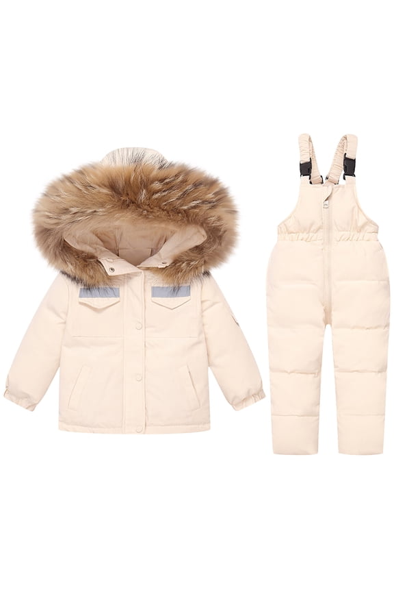 1-6 Years Little Boys Girls Ski Suit Solid Color Hooded Zip Up Long Sleeve Jacket Suspenders Zipper Jumpsuits