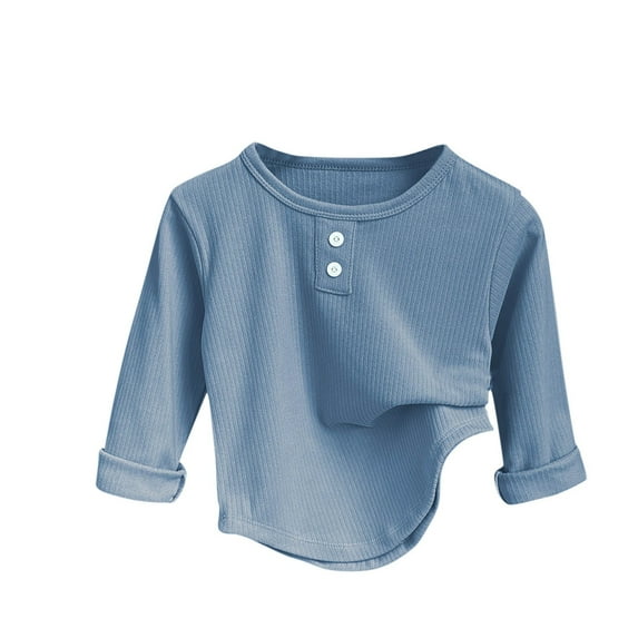 GigrtiJin 1-8 Years Infant Baby Shirt Solid Color Ribbed Crew Neck Long Sleeve Button Blouse for Little Children