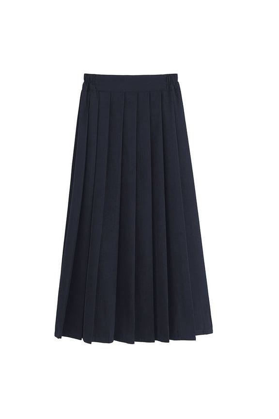11-18 Years Teenager Pleated Skirt Solid Color Preppy Elastic Waisted Mid Length Skirt Cotton Casual School Uniform