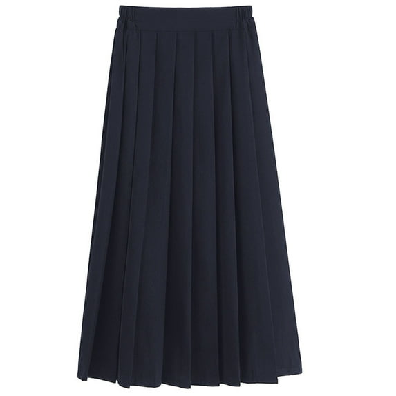 GigrtiJin 11-18 Years Teenager Pleated Skirt Solid Color Preppy Elastic Waisted Mid Length Skirt Cotton Casual School Uniform