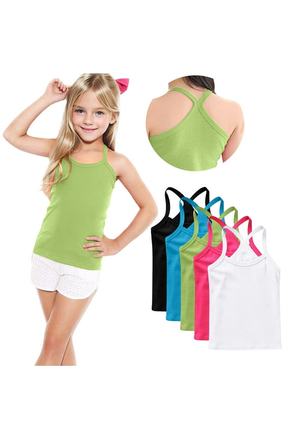 12 Months-13 Years Infant Baby Girls Cotton Bottom Camisole Solid Color Sleeveless Base Casual Tank Tops for Toddler 5 Pack