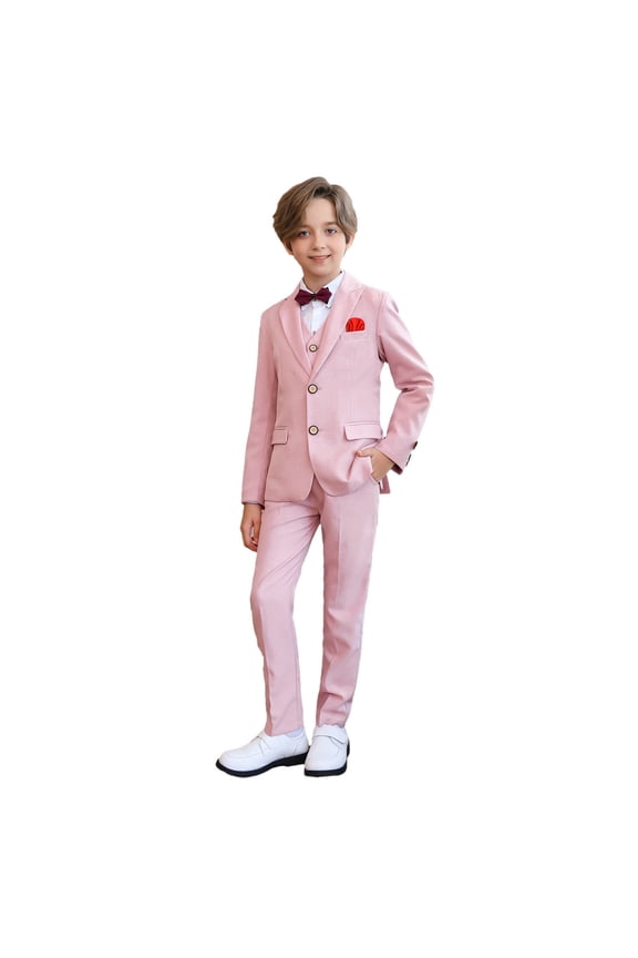 12 Months-14 Years Infant Baby Children's Suits Set Button Lapel Long Sleeve Shirt Outcoat Vest Pants with Bow Tie