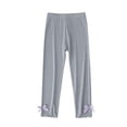thumbnail image 1 of GigrtiJin 2-10 Years Toddler Cotton Leggings Solid Color Elastic Waisted Ruffled Pants with Bow for Children, 1 of 5