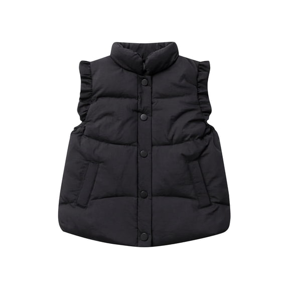 GigrtiJin 2-10 Years Toddler Kid's Down Vest Jacket Solid Color Stand Collar Ruffled Sleeveless Button Cute Puffer Waistcoat