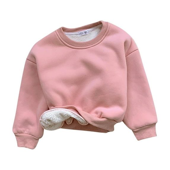 GigrtiJin 2-12 Years Kids Cotton Fleece Tops Solid Color Crew Neck Long Sleeve Blouse Casual Thermal Tunic