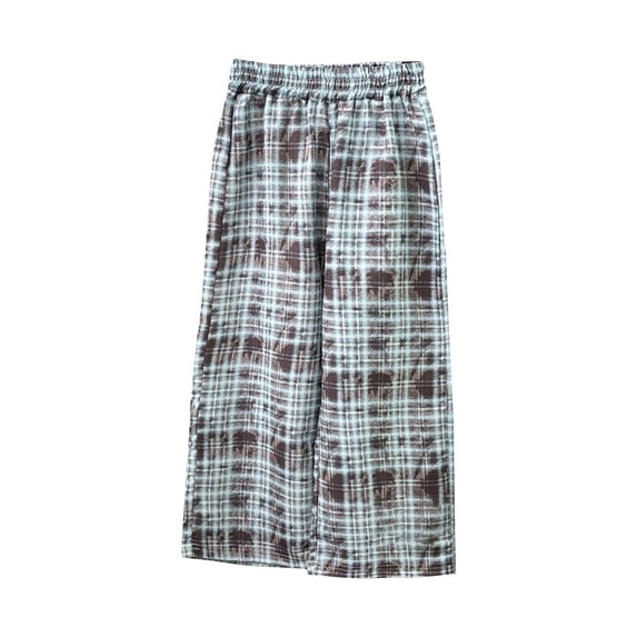 GigrtiJin 2-12 Years Toddler Kid's Cotton Palazzo Pants Plaid Printed Elastic Waisted Wide Leg Pants Trendy Jogger Pants