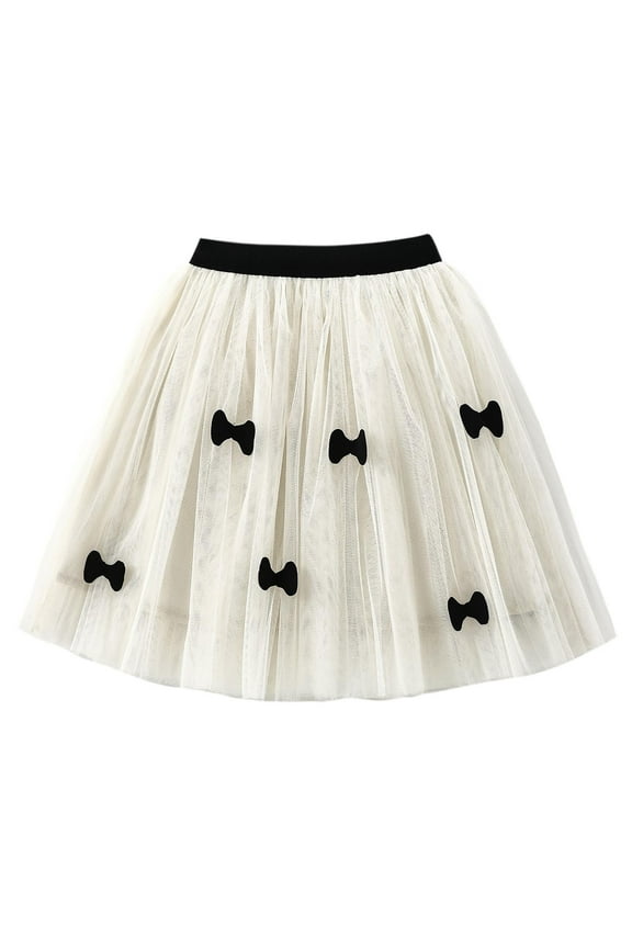 2-12 Years Toddler Kids Tulle Skirt Solid Color Mesh Lace Elastic Waisted Pleated Skirt with Bow Sweet Cute Party Skirt