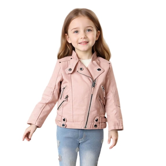GigrtiJin 2-14 Years Boys Girls Leather Jacket Solid Color Full Zipper Long Sleeve Pocket Outcoat Trendy Casual Outwear