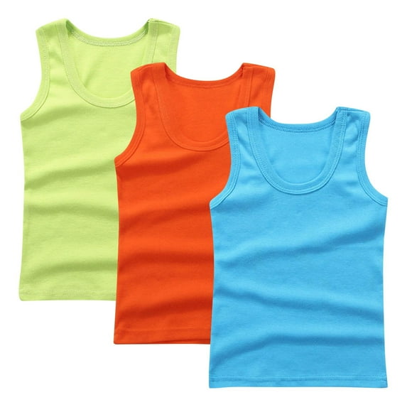 GigrtiJin 2-14 Years Toddler Kid's Multipack Cotton Tank Tops Solid Color Sleeveless Round Neck Blouse Weatproof Breathable Shirts 3 PC
