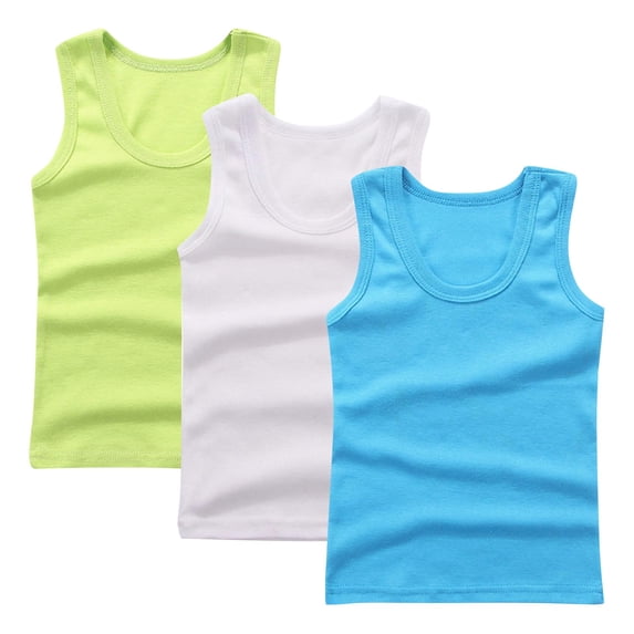 GigrtiJin 2-14 Years Toddler Kid's Multipack Cotton Tank Tops Solid Color Sleeveless Round Neck Blouse Weatproof Breathable Shirts 3 PC