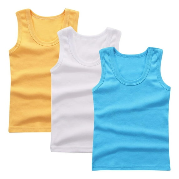 GigrtiJin 2-14 Years Toddler Kid's Multipack Cotton Tank Tops Solid Color Sleeveless Round Neck Blouse Weatproof Breathable Shirts 3 PC