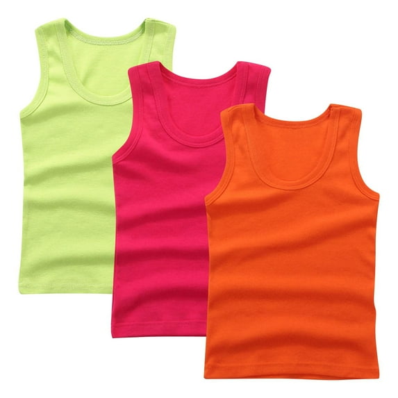 GigrtiJin 2-14 Years Toddler Kid's Multipack Cotton Tank Tops Solid Color Sleeveless Round Neck Blouse Weatproof Breathable Shirts 3 PC
