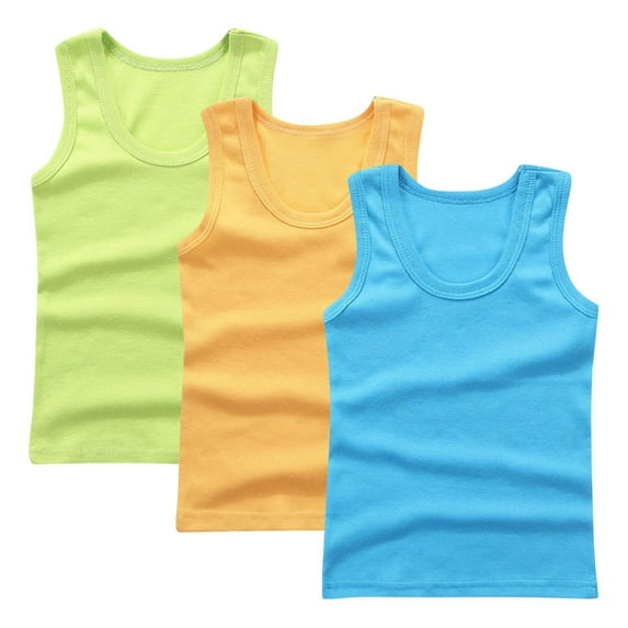 GigrtiJin 2-14 Years Toddler Kid's Multipack Cotton Tank Tops Solid Color Sleeveless Round Neck Blouse Weatproof Breathable Shirts 3 PC