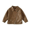 thumbnail image 1 of GigrtiJin 2-14 Years Toddler Kids Leather Jacket Solid Color Lapel Zipper Long Sleeve Outcoat with Pocket Trendy Casual Outwear, 1 of 7