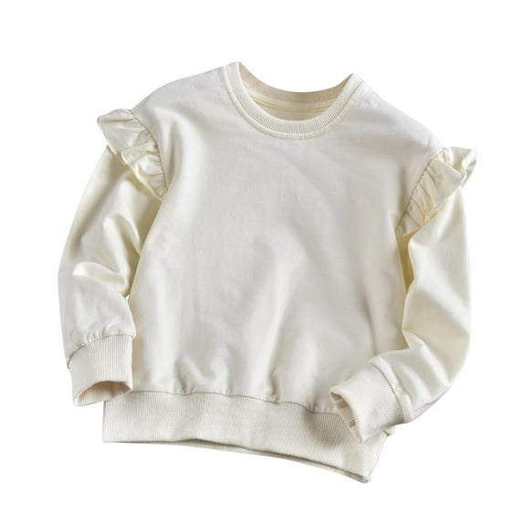 GigrtiJin 2-8 Years Baby's Cotton Blouse Solid Color Crew Neck Ruffled Puff Long Sleeve Shirt for Infant Gilr's Cute Casual Base Tops