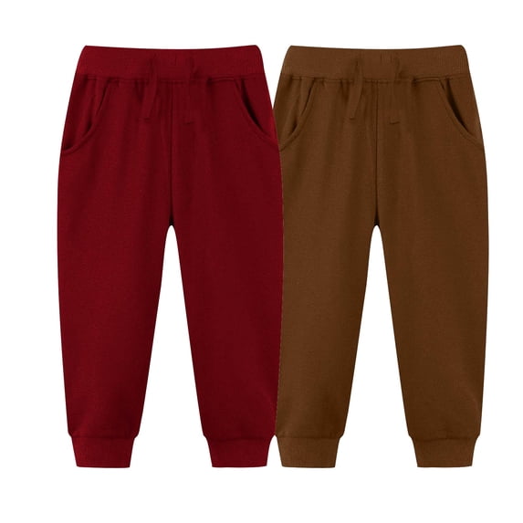 GigrtiJin 2 Pack Infant Baby Children's Sweatpants Solid Color Elastic Waisted Drawstring Athletic Pants with Pocket 1-7 Years
