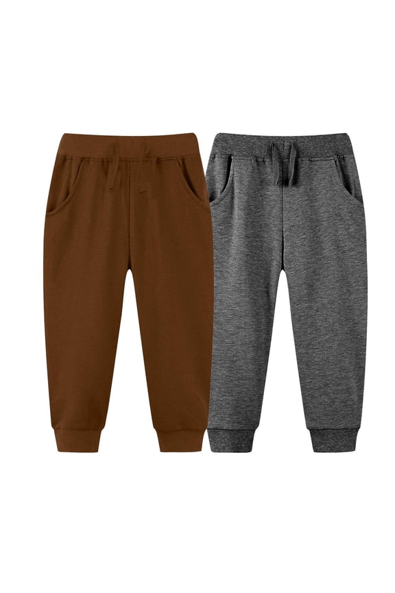 2 Pack Infant Baby Children's Sweatpants Solid Color Elastic Waisted Drawstring Athletic Pants with Pocket 1-7 Years