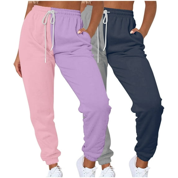 GigrtiJin 2 Pack Sport Sweatpants for Women Patchwork Drawstring Elastic Waist Cinch Bottom Jogger Pants with Pocket