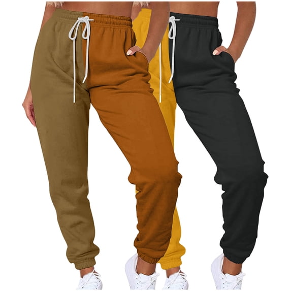 GigrtiJin 2 Pack Sport Sweatpants for Women Patchwork Drawstring Elastic Waist Cinch Bottom Jogger Pants with Pocket