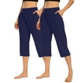 thumbnail image 1 of GigrtiJin 2 Pack Women's Capris Pants Solid Color Elastic Waist Cropped Pants with Pocket Summer Strench Casual Pants, 1 of 7
