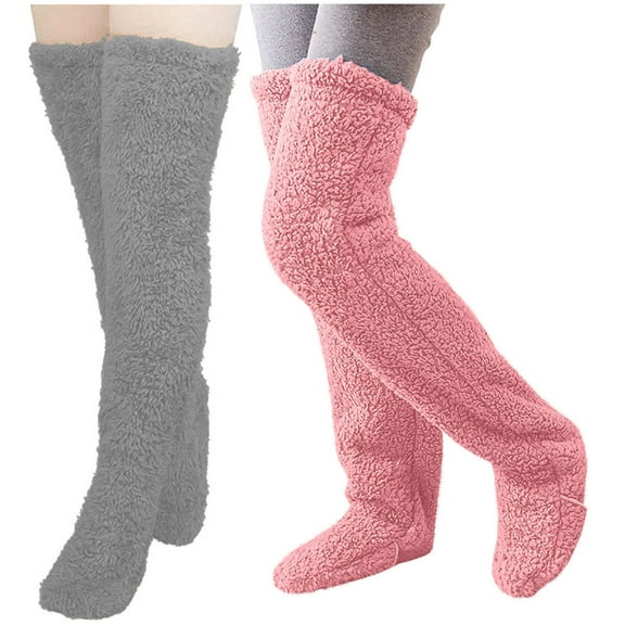GigrtiJin 2 Pairs Winter Warm Socking Leg Warmers Home Knee Socks Thick Woolen Pant Soft Stretch Socks Fleece Tall Socks