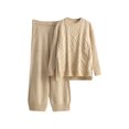 thumbnail image 1 of GigrtiJin 2 Piece Outfits for Women Sweater Sets Knitted Crewneck Long Sleeve Tops Casual Loose Wide Leg Pants, 1 of 3