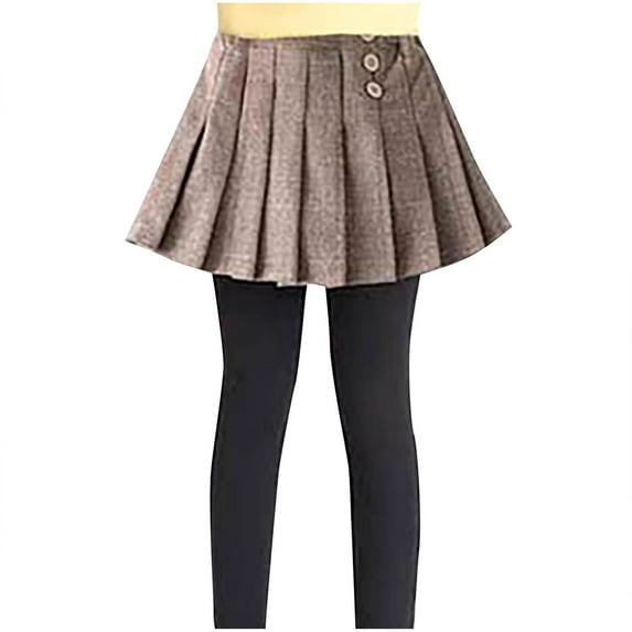 GigrtiJin 2 in 1 Skirt Leggings for Toddler Kids Girls Solid Color Button Pleated Skirt Preppy Casual Tennies Skirt