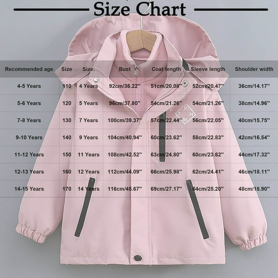 GigrtiJin 2 in 1 Windbreaker Jacket for Girls Solid Color Stand Collar Long Sleeve Hooded Zipper Waterproof Fleece Raincoat with Pocket