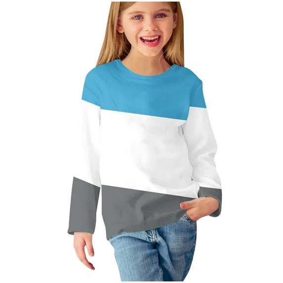 GigrtiJin Fall Boys Girls Tops Casual Fashion Crew Neck Color Block Tunic Tees Long Sleeves Pullover Clothes
