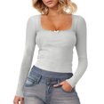 thumbnail image 1 of GigrtiJin U-Neck Tops for Womens Fashion Casual Long-Sleeved Solid Color Shirts Comfy Slim Fall Basic Blouses, 1 of 5