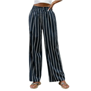 GigrtiJin 2025 Elastic High Waisted Palazzo Pants for Womens Lounge Striped Wide Leg Long Trousers with Pockets