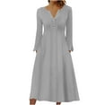 thumbnail image 1 of GigrtiJin Elegant Dresses for Womens Long Sleeves Button up Pleated Dress Casual Comfy Solid Color Dress, 1 of 1