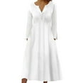 thumbnail image 1 of GigrtiJin Elegant Dresses for Womens Long Sleeves Button up Pleated Dress Casual Comfy Solid Color Dress, 1 of 5