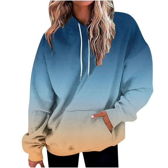 GigrtiJin Hoodies for Women Gradient Print Plus Size Casual Sweatshirt Drawstring Hooded Pullover Top with Pocket
