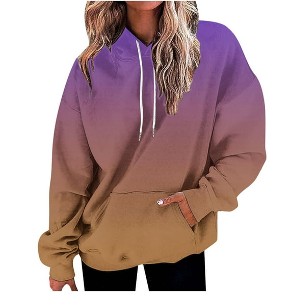GigrtiJin Hoodies for Women Gradient Print Plus Size Casual Sweatshirt Drawstring Hooded Pullover Top with Pocket