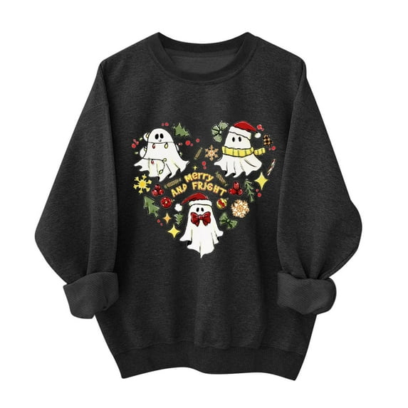 GigrtiJin Womens Christmas Sweatshirts Graphic Print Long Sleeves Pullover Blouses Fashion Casual Loose Tops