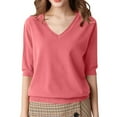 thumbnail image 1 of GigrtiJin Womens V Neck Sweaters Half Sleeve Solid Color Knitted Pullover Tops Spring Plus Size T Shirts Clothes, 1 of 7
