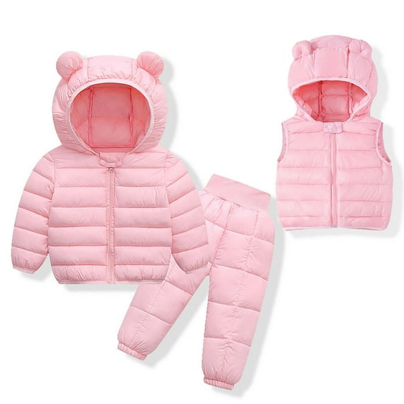 GigrtiJin 2PCS Baby Snowsuit Hooded Bear Ears Coat Winter down Jacket and Elastic Waist Puffer Ski Pants Sets