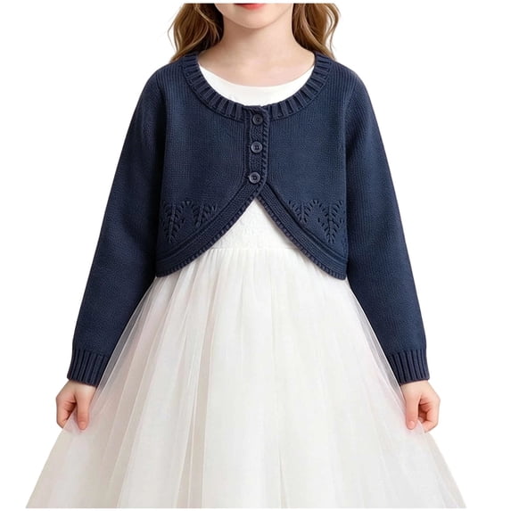 GigrtiJin 2T-14T Girls Button Down Cardigan Knit Long Sleeve Cover up Girls Crew Neck Cropped Going Out Sweaters